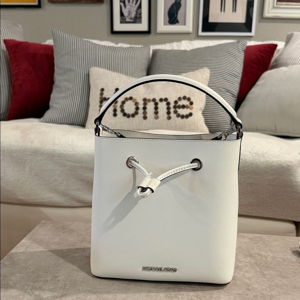 Michael Kors White Drawstring Shoulder Bag